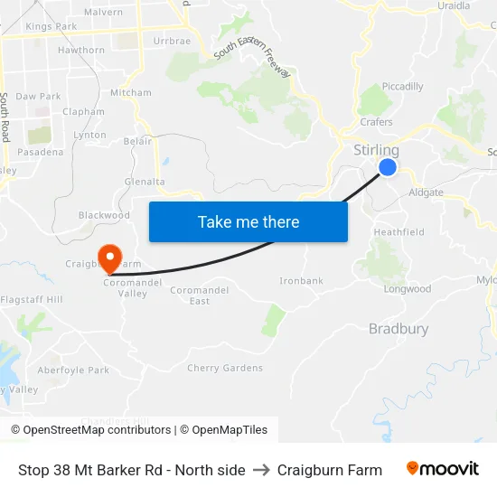 Stop 38 Mt Barker Rd - North side to Craigburn Farm map