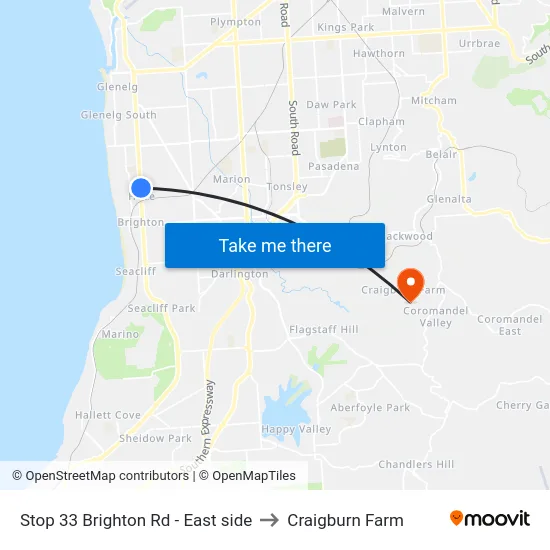 Stop 33 Brighton Rd - East side to Craigburn Farm map