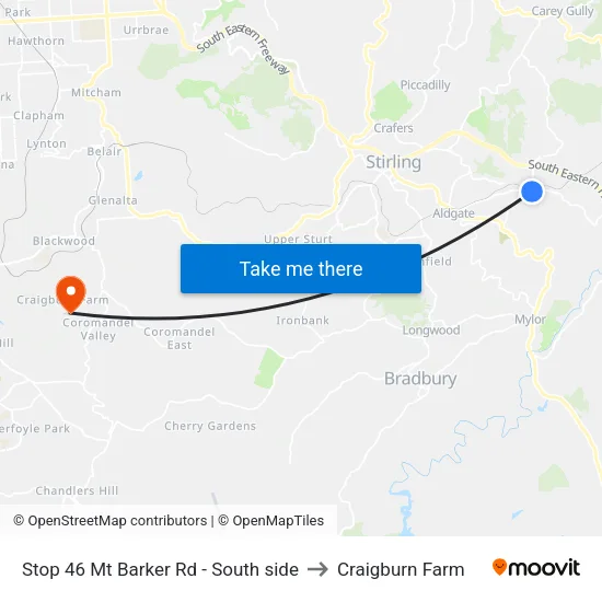 Stop 46 Mt Barker Rd - South side to Craigburn Farm map