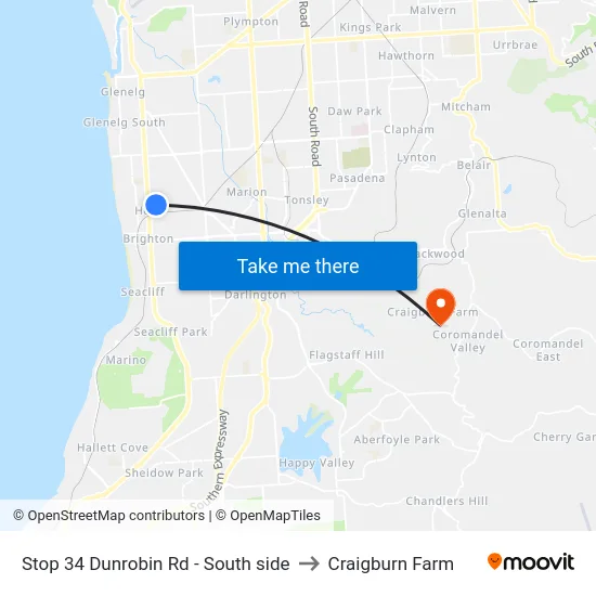 Stop 34 Dunrobin Rd - South side to Craigburn Farm map