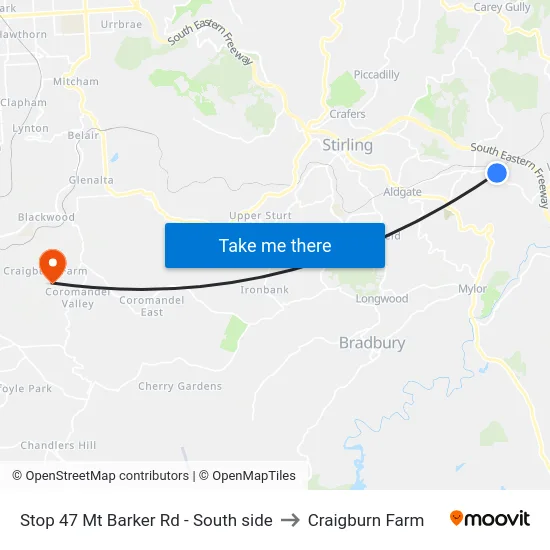 Stop 47 Mt Barker Rd - South side to Craigburn Farm map
