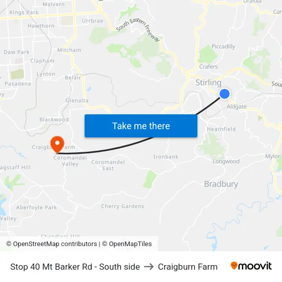 Stop 40 Mt Barker Rd - South side to Craigburn Farm map