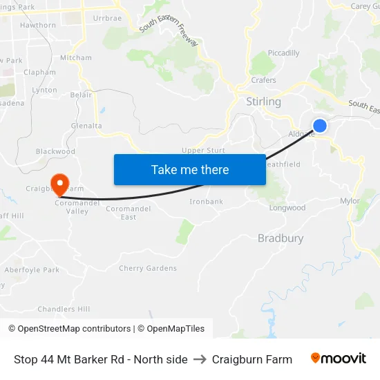 Stop 44 Mt Barker Rd - North side to Craigburn Farm map