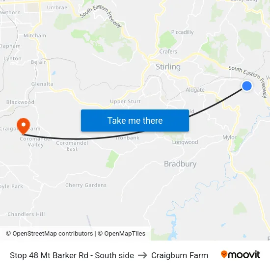 Stop 48 Mt Barker Rd - South side to Craigburn Farm map