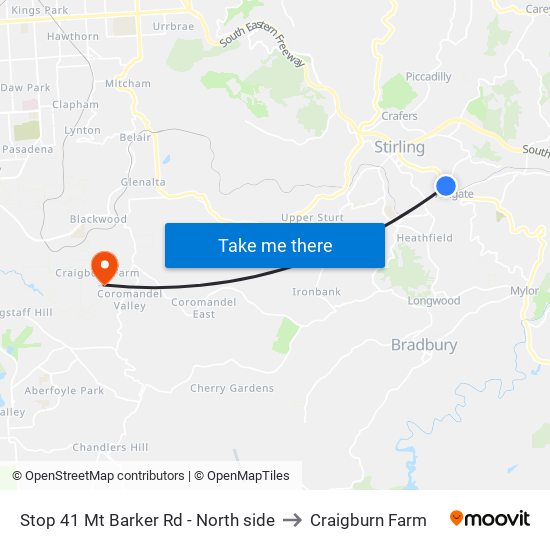 Stop 41 Mt Barker Rd - North side to Craigburn Farm map