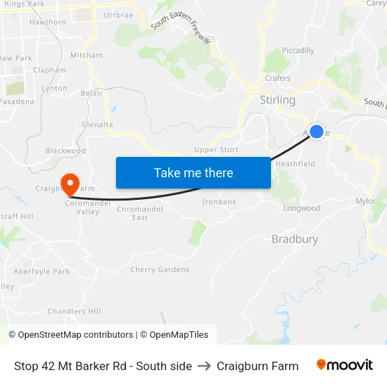 Stop 42 Mt Barker Rd - South side to Craigburn Farm map