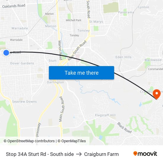 Stop 34A Sturt Rd - South side to Craigburn Farm map