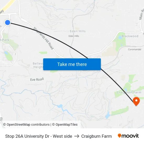 Stop 26A University Dr - West side to Craigburn Farm map