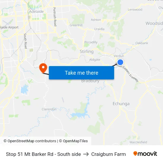Stop 51 Mt Barker Rd - South side to Craigburn Farm map