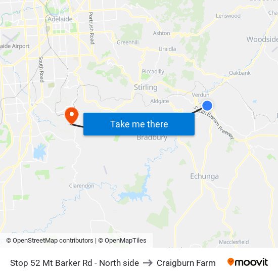 Stop 52 Mt Barker Rd - North side to Craigburn Farm map