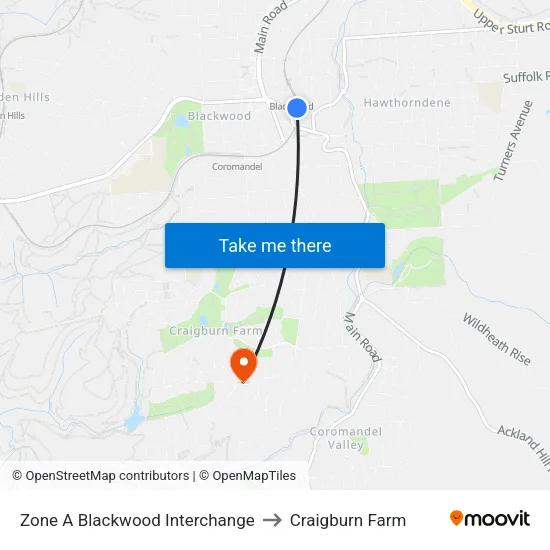 Zone A Blackwood Interchange to Craigburn Farm map