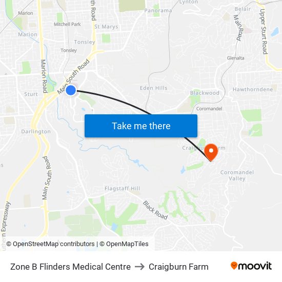 Zone B Flinders Medical Centre to Craigburn Farm map