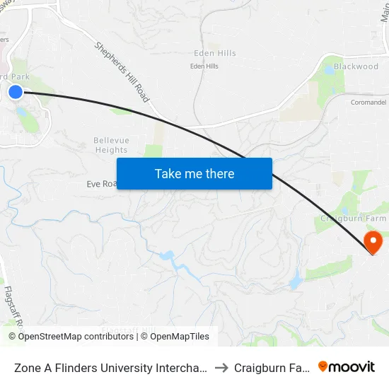 Zone A Flinders University Interchange to Craigburn Farm map
