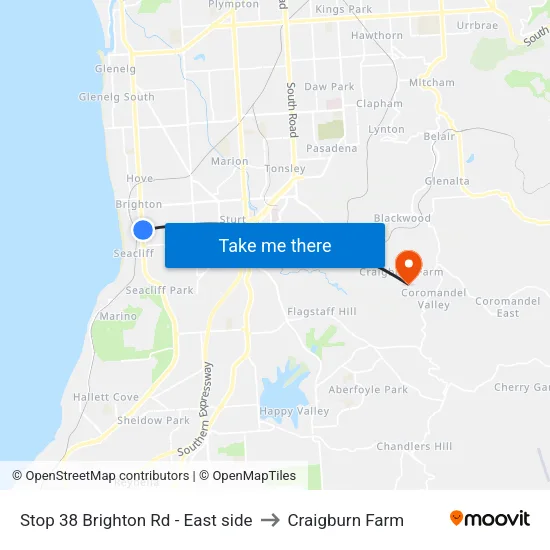 Stop 38 Brighton Rd - East side to Craigburn Farm map