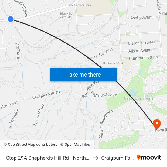 Stop 29A Shepherds Hill Rd - North side to Craigburn Farm map