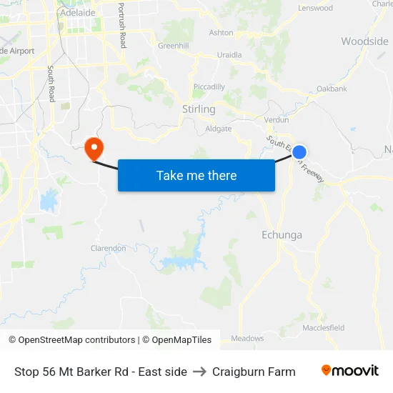 Stop 56 Mt Barker Rd - East side to Craigburn Farm map