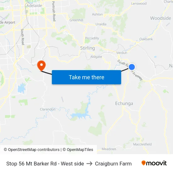 Stop 56 Mt Barker Rd - West side to Craigburn Farm map