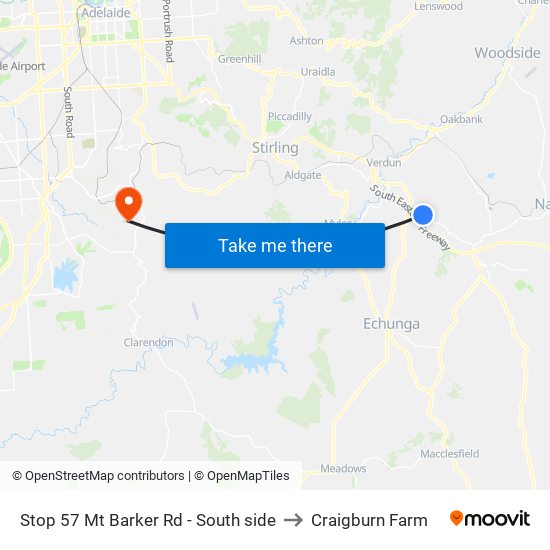 Stop 57 Mt Barker Rd - South side to Craigburn Farm map