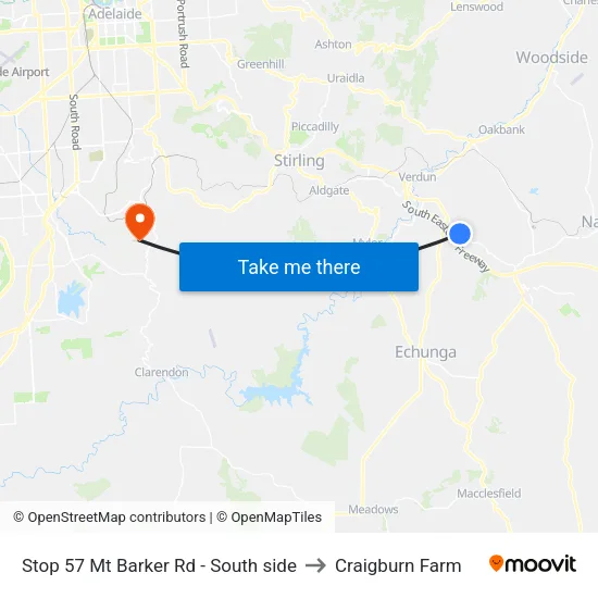 Stop 57 Mt Barker Rd - South side to Craigburn Farm map
