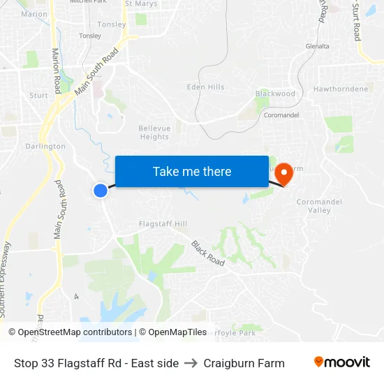 Stop 33 Flagstaff Rd - East side to Craigburn Farm map