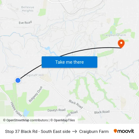 Stop 37 Black Rd - South East side to Craigburn Farm map