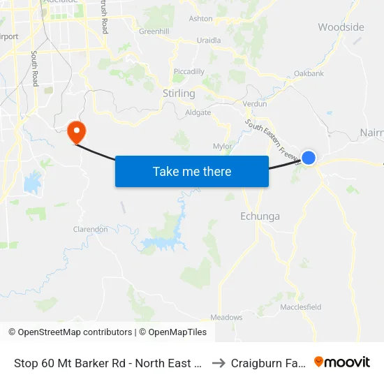Stop 60 Mt Barker Rd - North East side to Craigburn Farm map