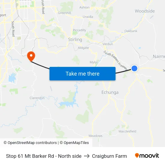 Stop 61 Mt Barker Rd - North side to Craigburn Farm map