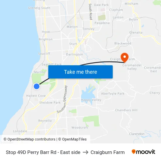 Stop 49D Perry Barr Rd - East side to Craigburn Farm map