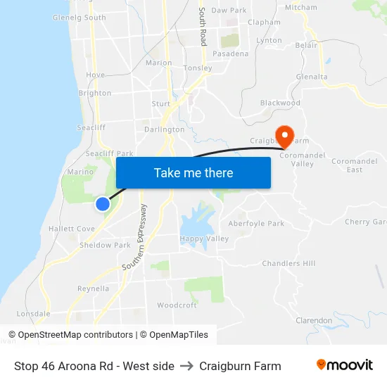 Stop 46 Aroona Rd - West side to Craigburn Farm map