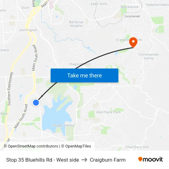 Stop 35 Bluehills Rd - West side to Craigburn Farm map