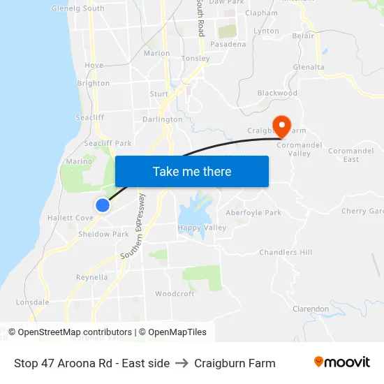 Stop 47 Aroona Rd - East side to Craigburn Farm map