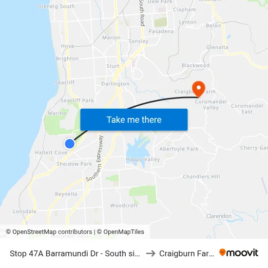 Stop 47A Barramundi Dr - South side to Craigburn Farm map