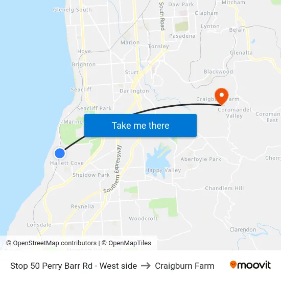 Stop 50 Perry Barr Rd - West side to Craigburn Farm map