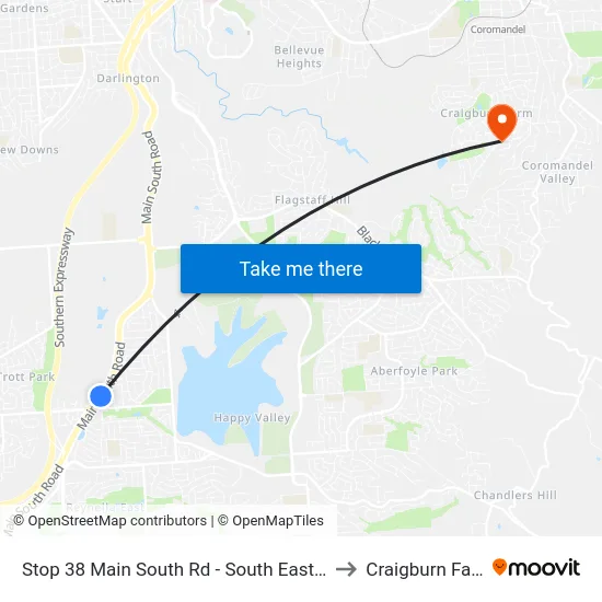 Stop 38 Main South Rd - South East side to Craigburn Farm map