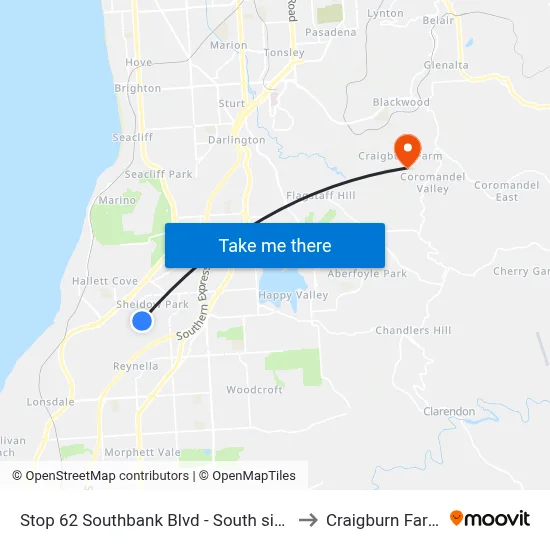 Stop 62 Southbank Blvd - South side to Craigburn Farm map