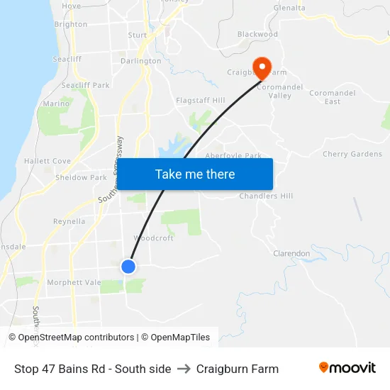 Stop 47 Bains Rd - South side to Craigburn Farm map