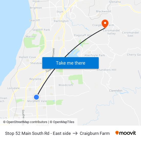 Stop 52 Main South Rd - East side to Craigburn Farm map