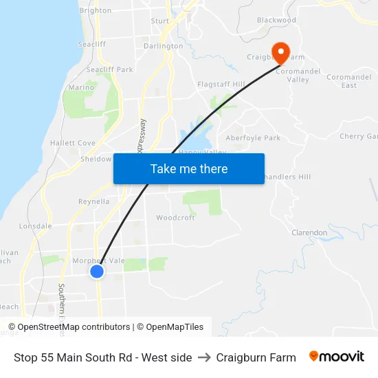 Stop 55 Main South Rd - West side to Craigburn Farm map