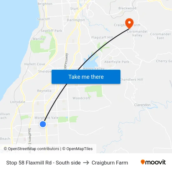 Stop 58 Flaxmill Rd - South side to Craigburn Farm map