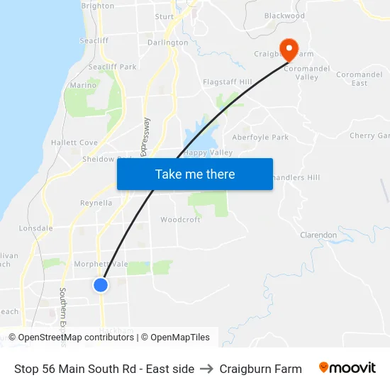 Stop 56 Main South Rd - East side to Craigburn Farm map