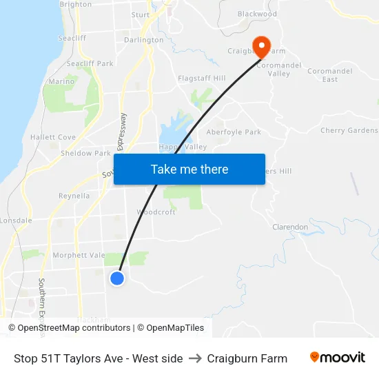 Stop 51T Taylors Ave - West side to Craigburn Farm map