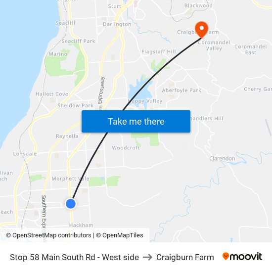 Stop 58 Main South Rd - West side to Craigburn Farm map