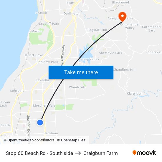 Stop 60 Beach Rd - South side to Craigburn Farm map