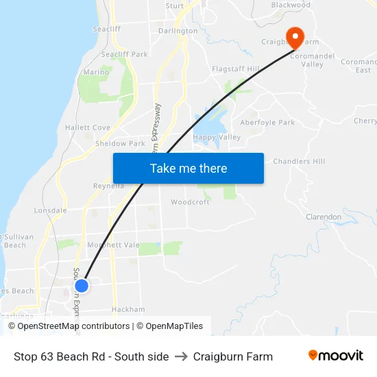 Stop 63 Beach Rd - South side to Craigburn Farm map
