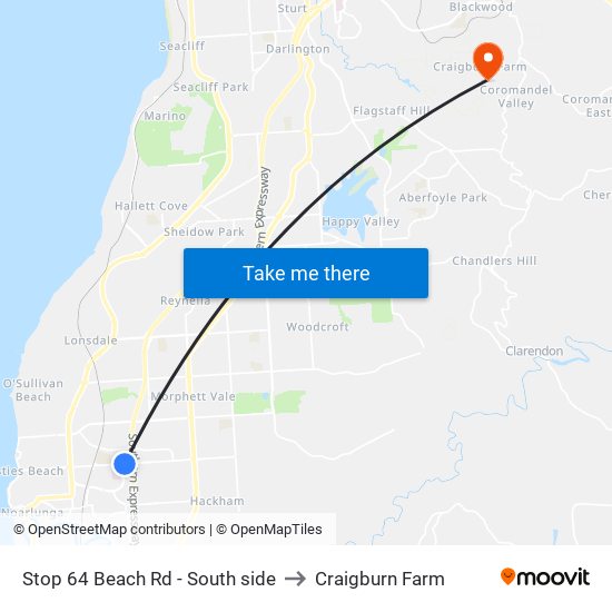 Stop 64 Beach Rd - South side to Craigburn Farm map