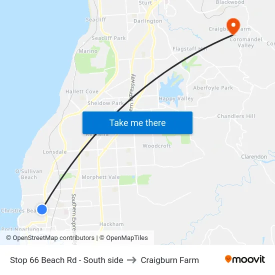 Stop 66 Beach Rd - South side to Craigburn Farm map