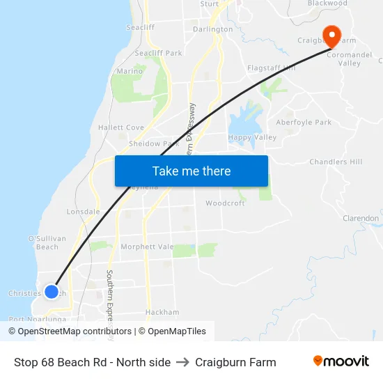 Stop 68 Beach Rd - North side to Craigburn Farm map