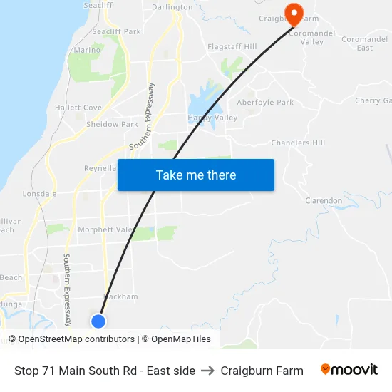 Stop 71 Main South Rd - East side to Craigburn Farm map