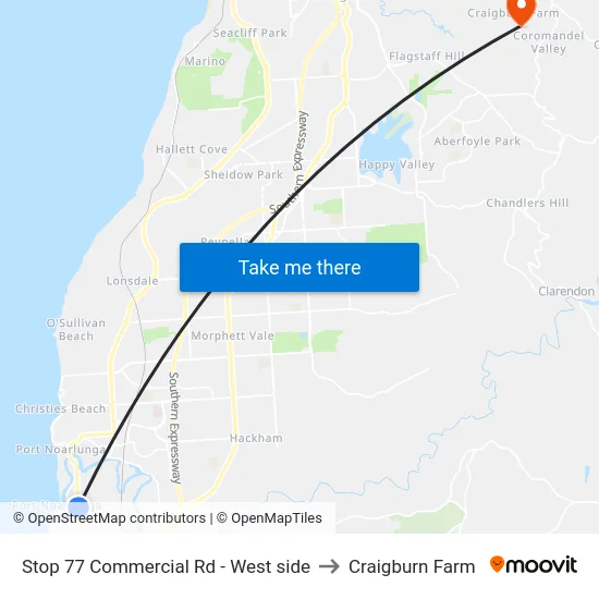 Stop 77 Commercial Rd - West side to Craigburn Farm map
