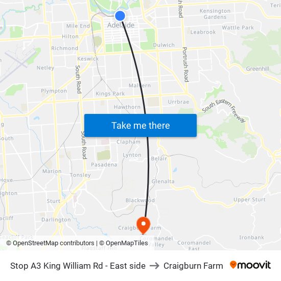 Stop A3 King William Rd - East side to Craigburn Farm map